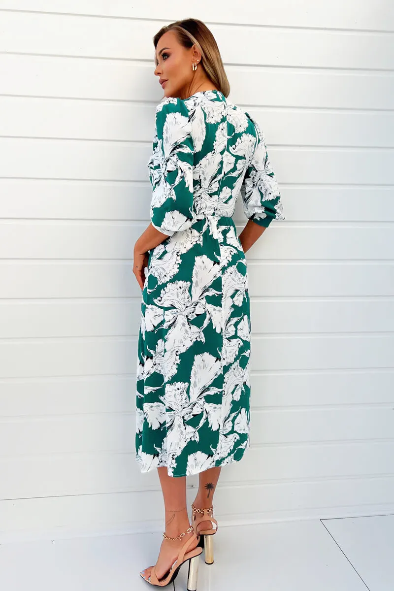Green And White Floral Print Wrap Top Midi Dress sold by AX Paris product image thumbnail 4
