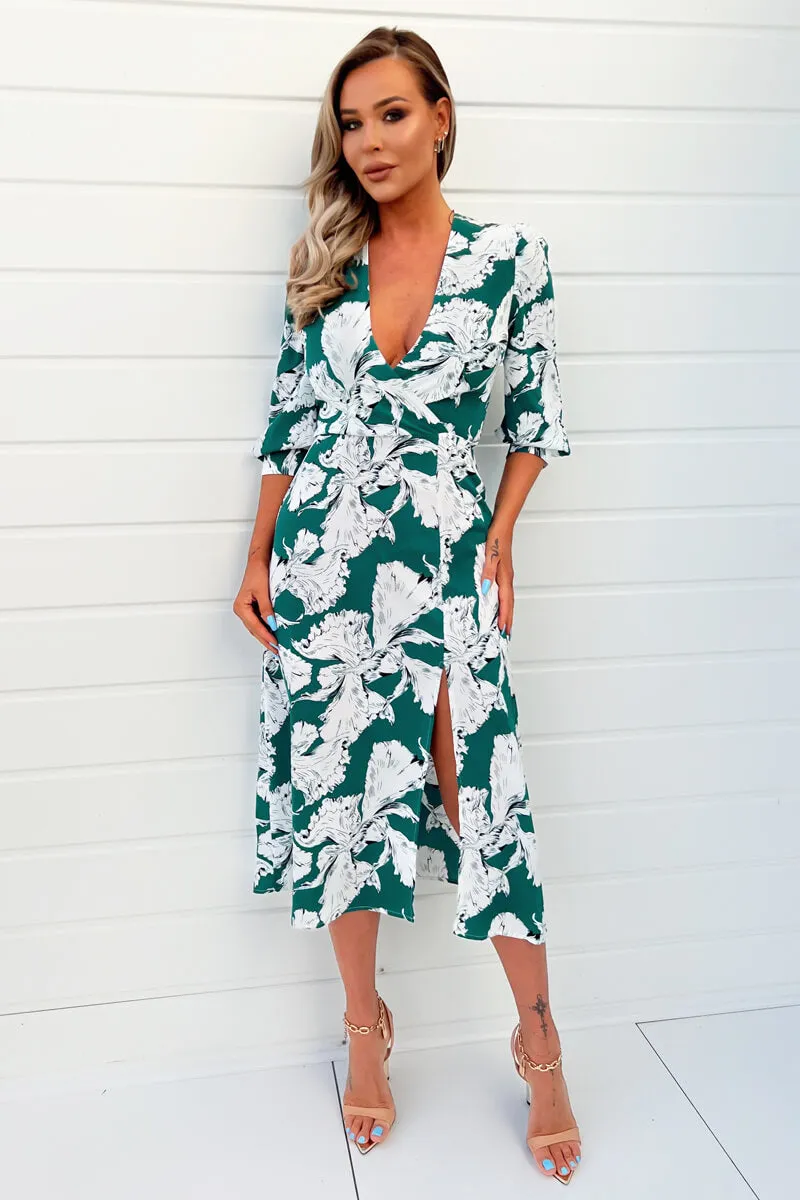Green And White Floral Print Wrap Top Midi Dress sold by AX Paris product image thumbnail 2