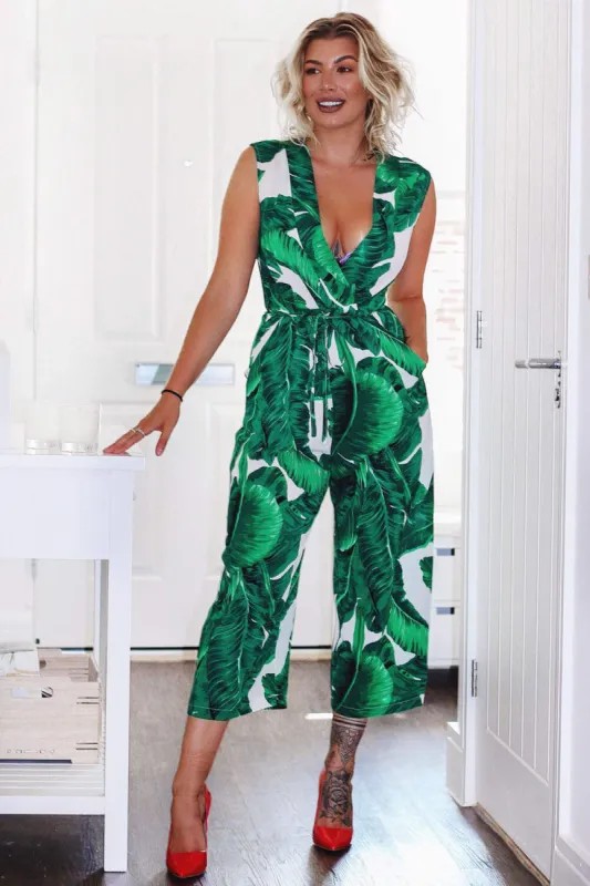 Tropical Print Jumpsuit With V-Neckline sold by AX Paris