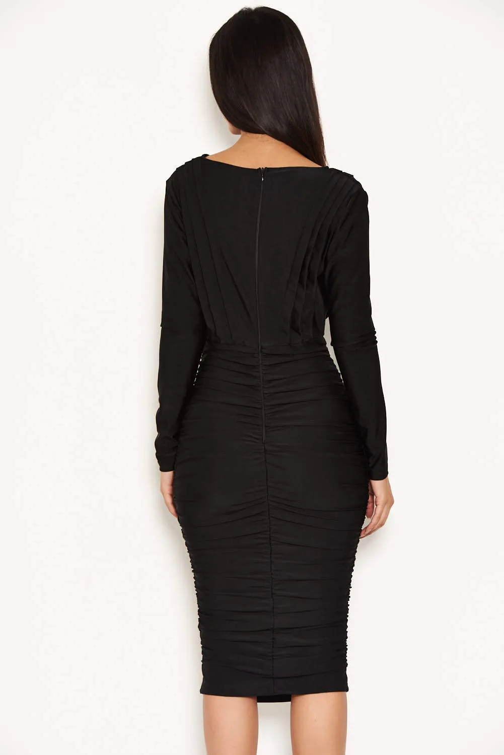 Black Ruched Wrap Dress sold by AX Paris product image thumbnail 3