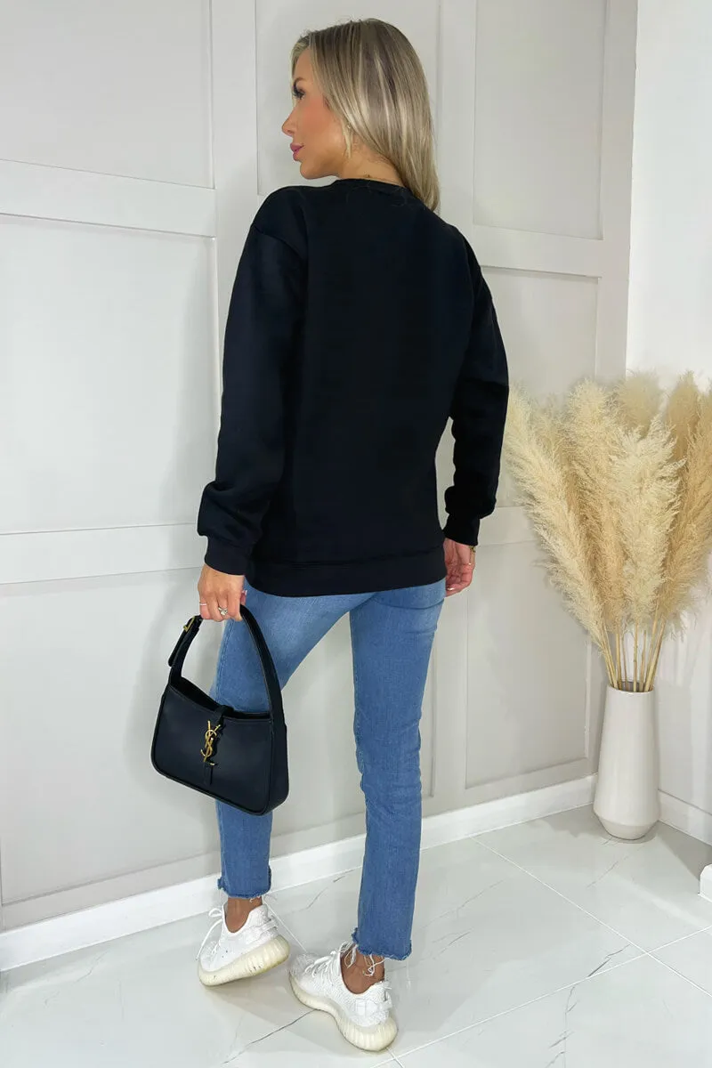 Black Paris Slogan Crew Neck Sweatshirt sold by AX Paris product image thumbnail 4