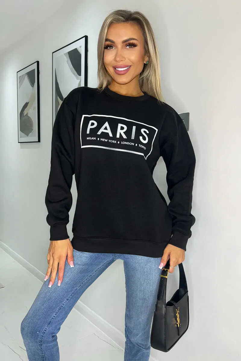 Black Paris Slogan Crew Neck Sweatshirt sold by AX Paris
