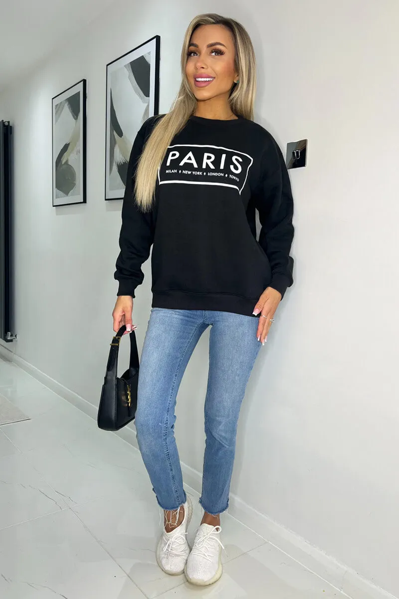 Black Paris Slogan Crew Neck Sweatshirt sold by AX Paris product image thumbnail 2