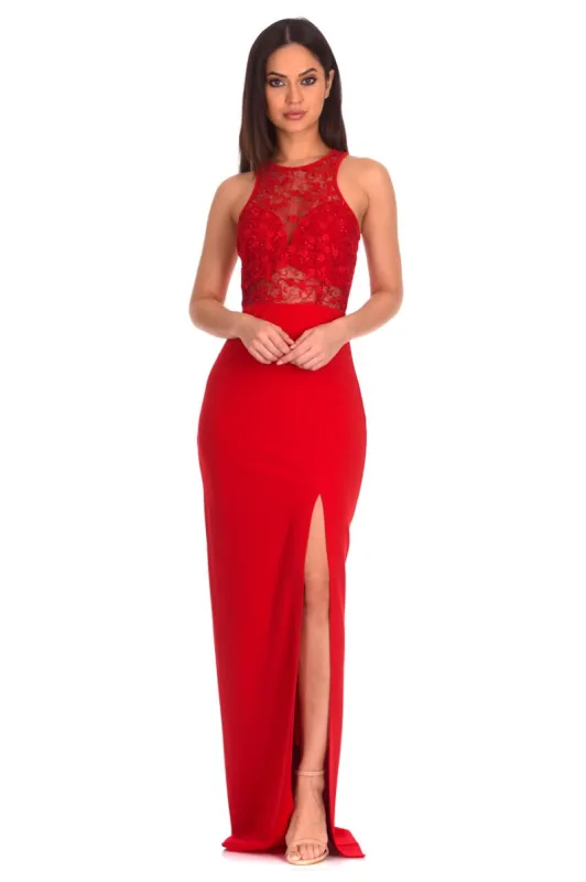 Red Lace Top Maxi Dress sold by AX Paris