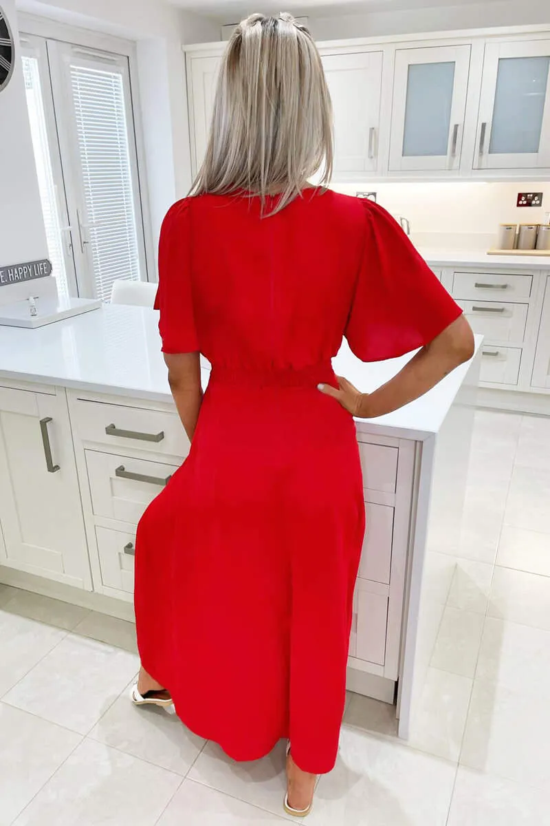 Red Gathered Waist Midi Dress sold by AX Paris product image thumbnail 5