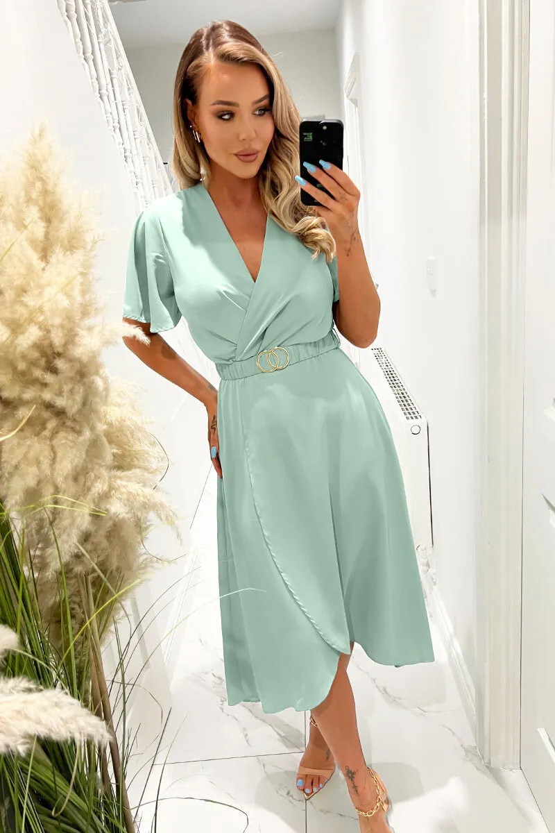 Duck Egg Short Sleeve Belted Wrap Midi Dress sold by AX Paris
