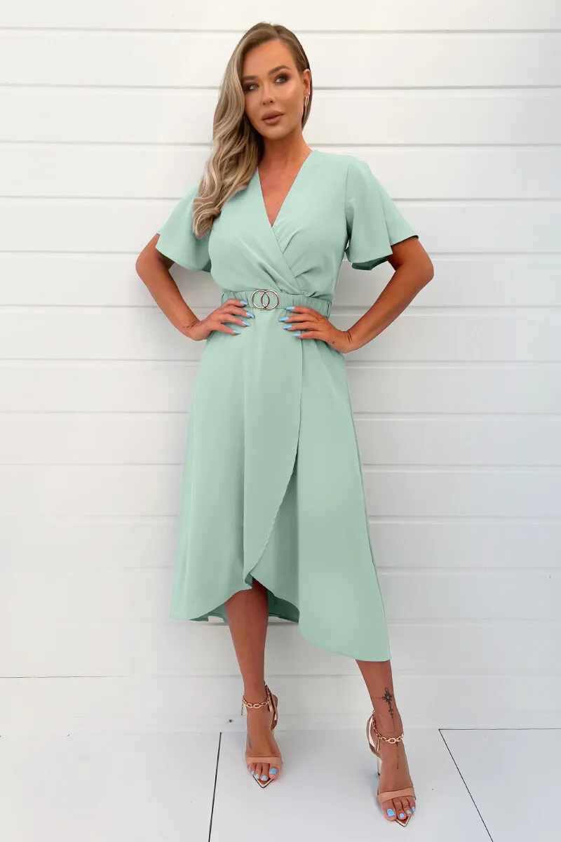 Duck Egg Short Sleeve Belted Wrap Midi Dress sold by AX Paris product image thumbnail 2