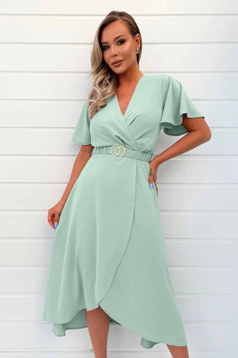 Duck Egg Short Sleeve Belted Wrap Midi Dress sold by AX Paris product image thumbnail 3
