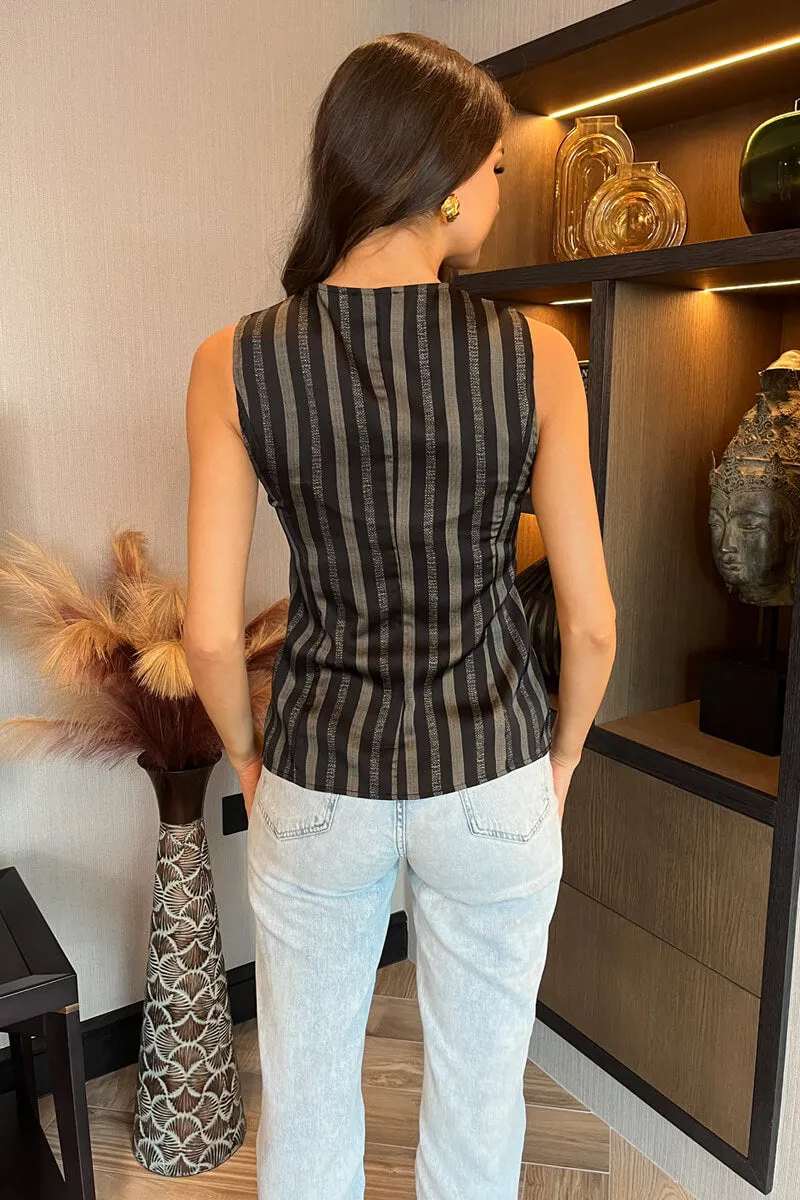 Black Stripe Print Button Front Waistcoat sold by AX Paris product image thumbnail 5