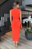 Burnt Orange Wrap Top Knot Front Split Skirt Midi Dress sold by AX Paris