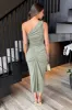 Light Khaki One Shoulder Knot Skirt Midi Dress sold by AX Paris
