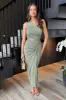 Light Khaki One Shoulder Knot Skirt Midi Dress sold by AX Paris