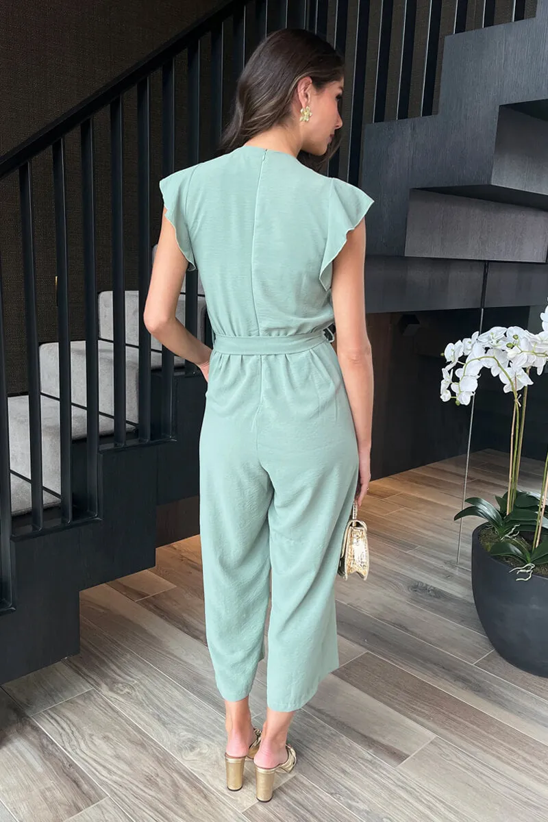 Duck Egg Wrap Top Flutter Sleeve Belted Jumpsuit sold by AX Paris product image thumbnail 5