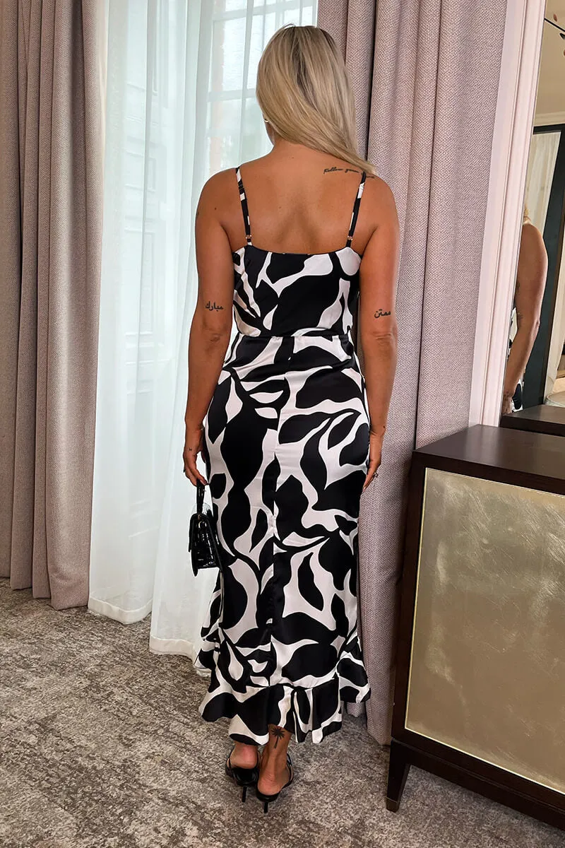 Black And White Leaf Print Strappy Wrap Top High Low Frill Hem Midi Dress sold by AX Paris product image thumbnail 5