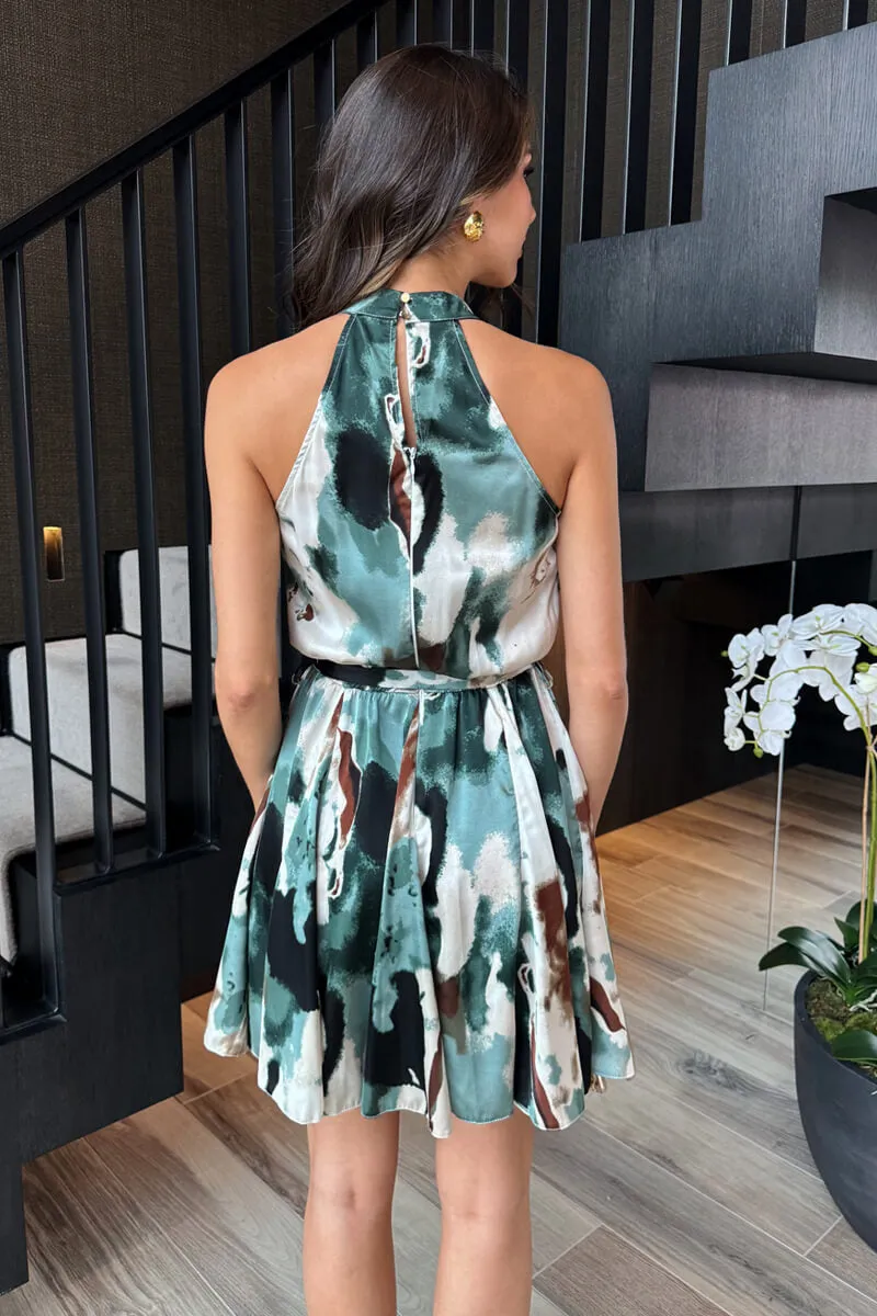 Multi Smudge Print Halterneck Tie Waist Mini Dress sold by AX Paris product image thumbnail 5