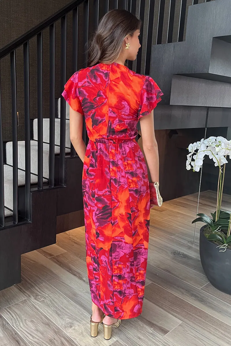 Orange And Purple Abstract Print Flutter Sleeve Midi Dress sold by AX Paris product image thumbnail 5