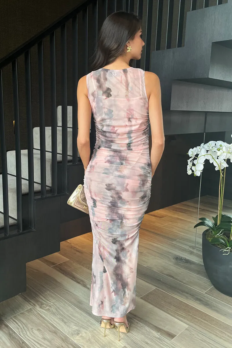 Blush Marble Print Mesh Overlay Bodycon Midi Dress sold by AX Paris product image thumbnail 5