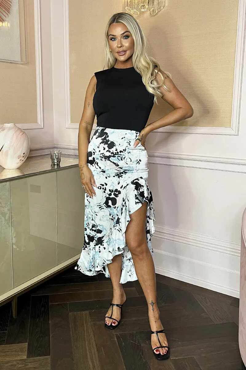 Multi Abstract Animal Print 2 In 1 High Low Frill Hem Midi Dress sold by AX Paris