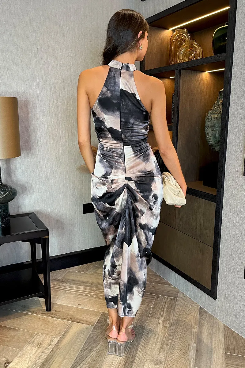 Multi Marble Print Halter Neck Knot Skirt Midi Dress sold by AX Paris product image thumbnail 5