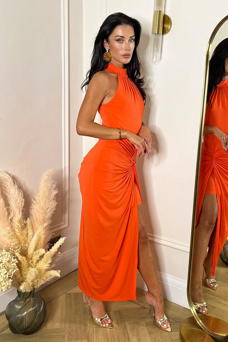 Burnt Orange Halter Neck Knot Skirt Midi Dress sold by AX Paris product image thumbnail 4