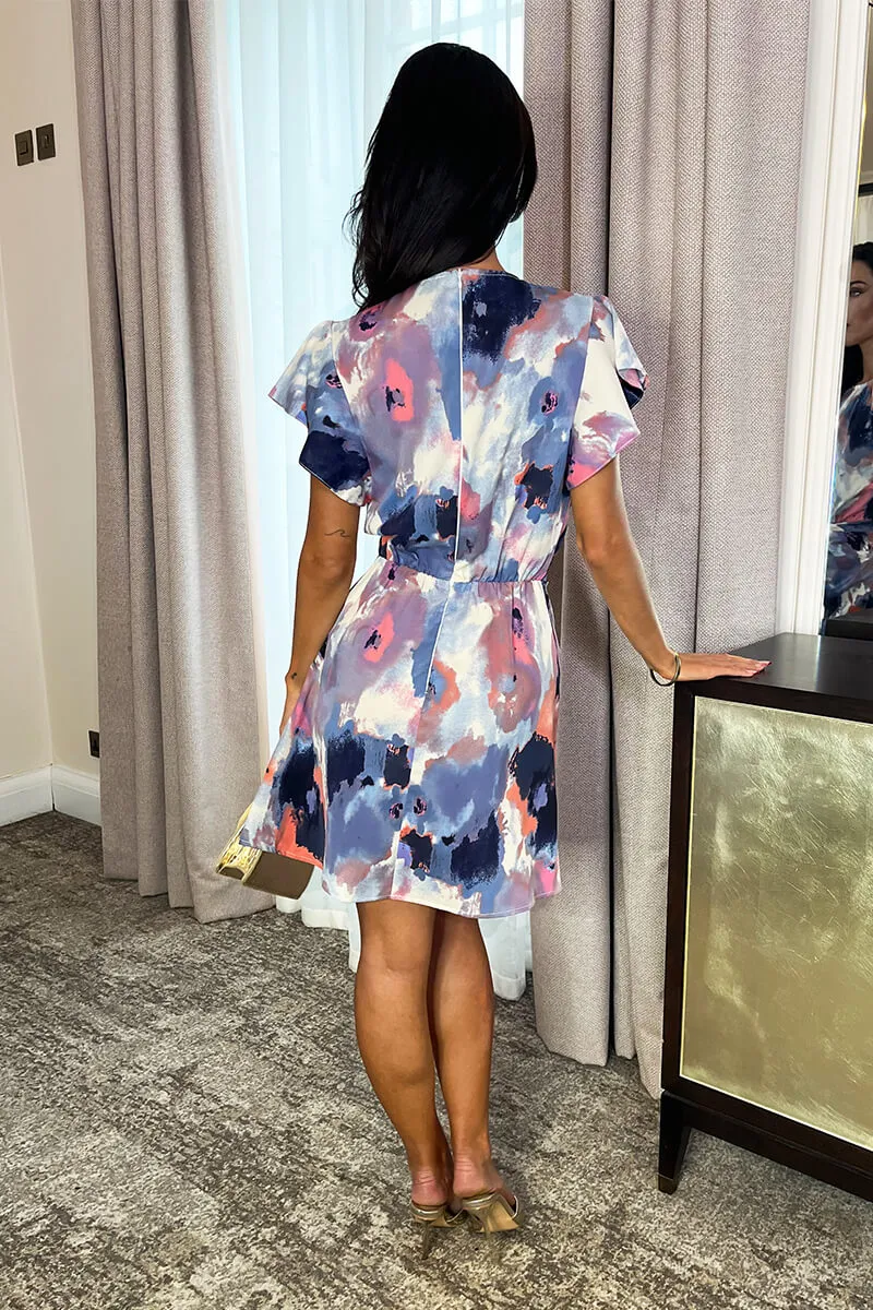 Multi Smudge Print Flutter Sleeve Gathered Side Mini Dress sold by AX Paris product image thumbnail 5