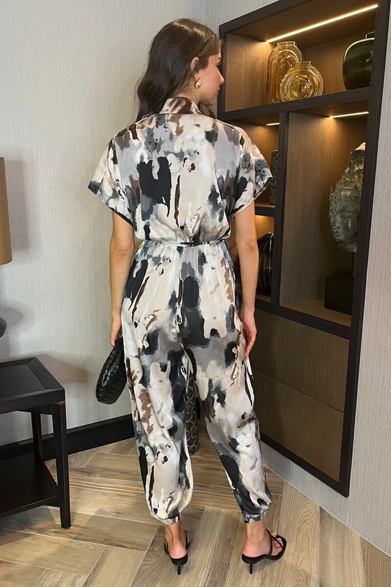 Multi Smudge Print Button Front Collared Tie Waist Jumpsuit sold by AX Paris product image thumbnail 5