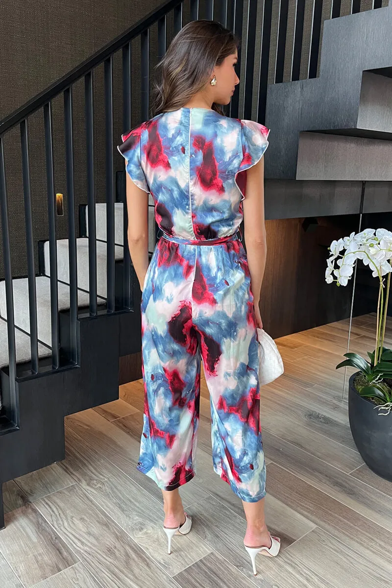 Multi Smudge Print Wrap Top Belted Jumpsuit sold by AX Paris product image thumbnail 5