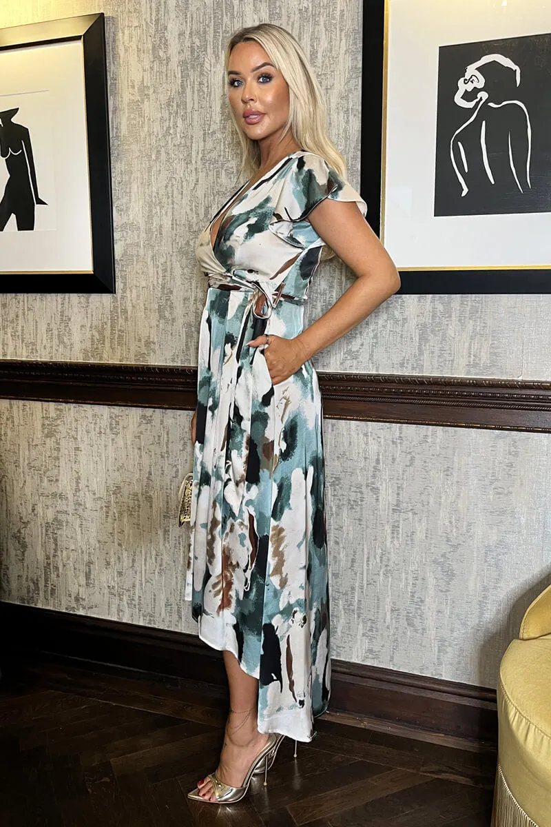 Multi Smudge Print Short Sleeve Belted Wrap Midi Dress sold by AX Paris product image thumbnail 4