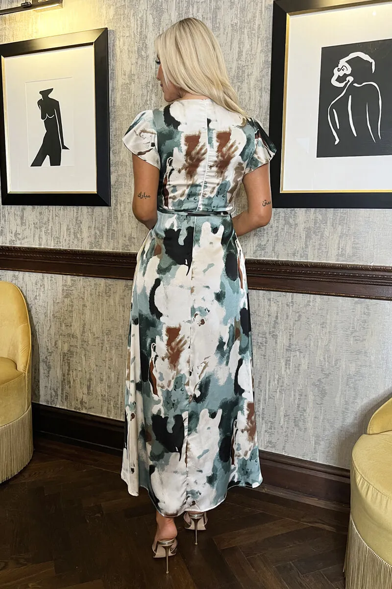 Multi Smudge Print Short Sleeve Belted Wrap Midi Dress sold by AX Paris product image thumbnail 5