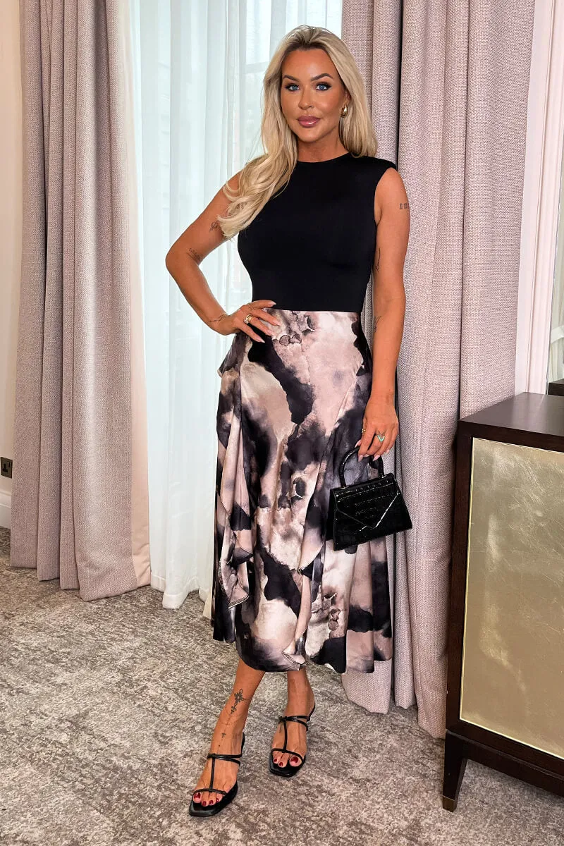 Multi Marble Print 2 In 1 Double Frill Split Midi Dress sold by AX Paris