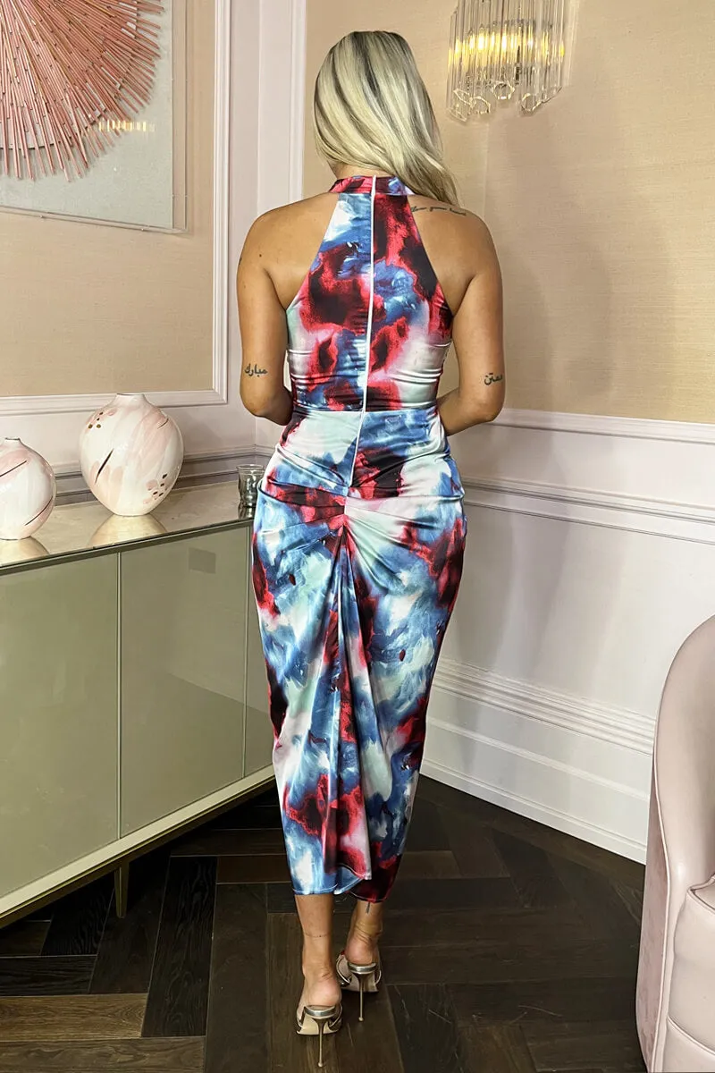 Multi Smudge Print Halter Neck Knot Skirt Midi Dress sold by AX Paris product image thumbnail 5