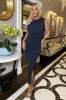 Navy Sleeveless Draped Top Ruched Skirt Midi Dress sold by AX Paris