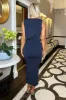 Navy Sleeveless Draped Top Ruched Skirt Midi Dress sold by AX Paris