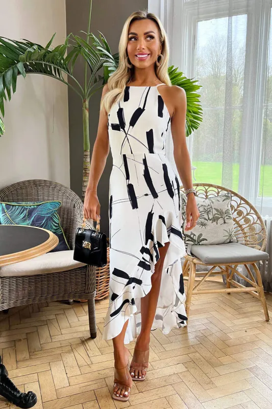 Black And White Frill Hem High Neck Midi Dress sold by AX Paris