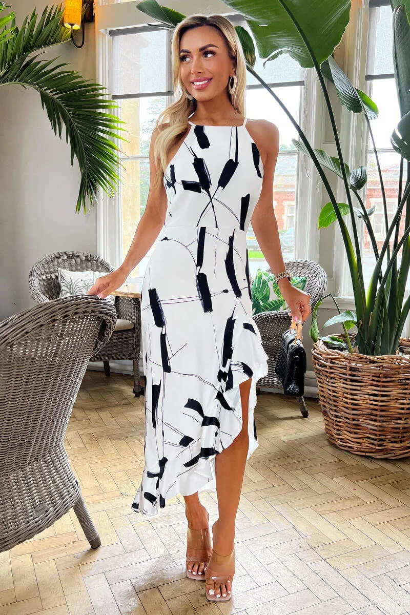 Black And White Frill Hem High Neck Midi Dress sold by AX Paris product image thumbnail 2
