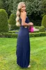 Navy One Shoulder Cut Out Pleated Midi Dress sold by AX Paris