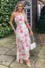 Cream and Pink Floral Print One Shoulder Pleated Satin Midi Dress sold by AX Paris