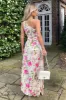 Cream and Pink Floral Print One Shoulder Pleated Satin Midi Dress sold by AX Paris