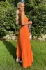 Blood Orange One Shoulder Cut Out Pleated Midi Dress sold by AX Paris