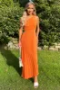 Blood Orange One Shoulder Cut Out Pleated Midi Dress sold by AX Paris