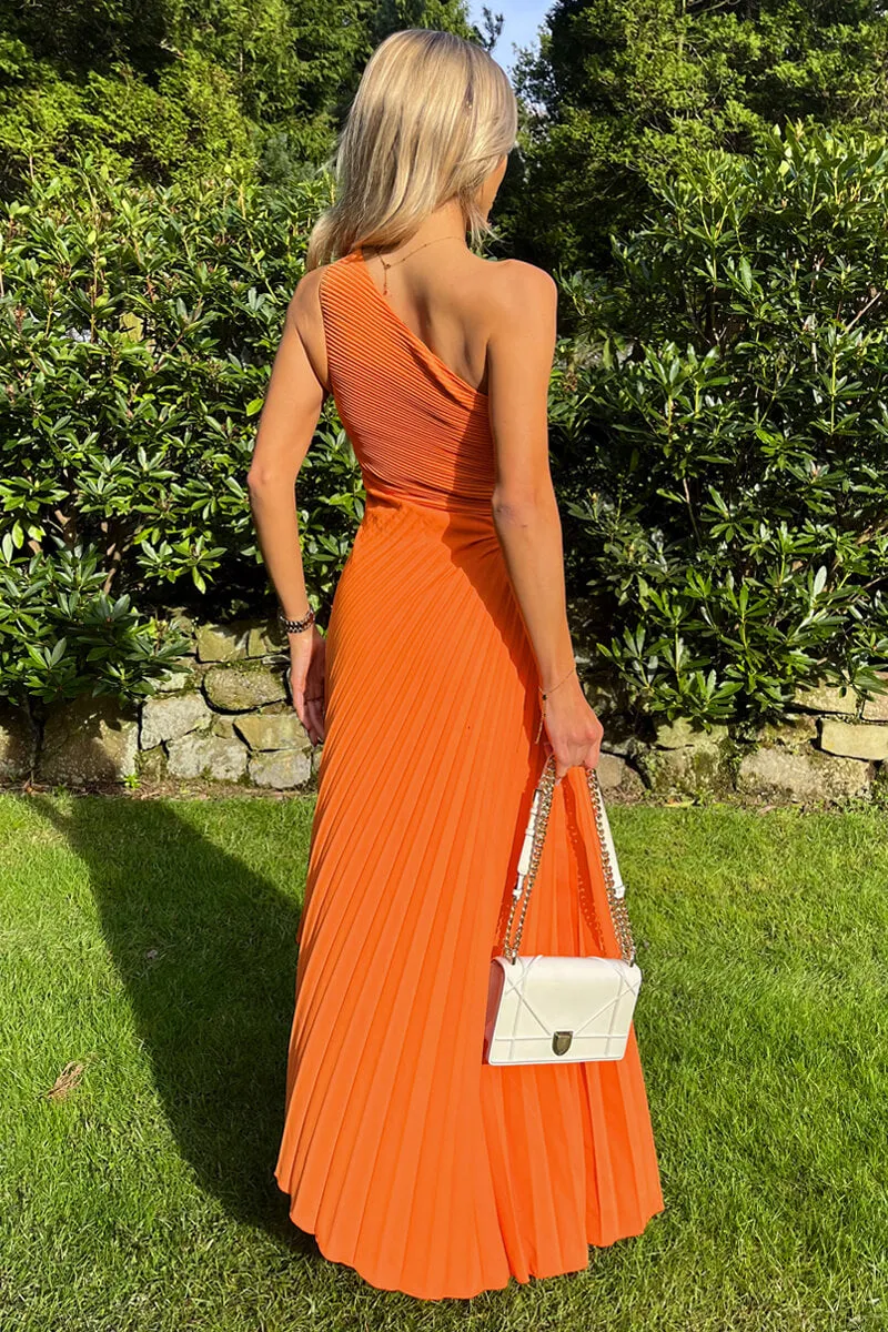 Blood Orange One Shoulder Cut Out Pleated Midi Dress sold by AX Paris product image thumbnail 5