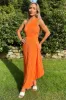 Blood Orange One Shoulder Cut Out Pleated Midi Dress sold by AX Paris