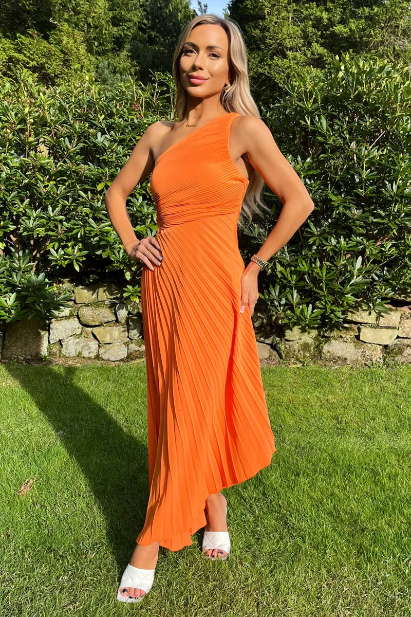 Blood Orange One Shoulder Cut Out Pleated Midi Dress sold by AX Paris product image thumbnail 2