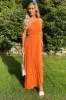 Blood Orange One Shoulder Cut Out Pleated Midi Dress sold by AX Paris