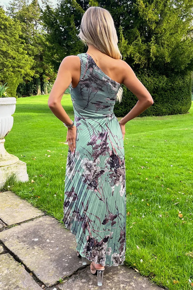 Duck Egg Printed One Shoulder Pleated Midi Dress sold by AX Paris product image thumbnail 4
