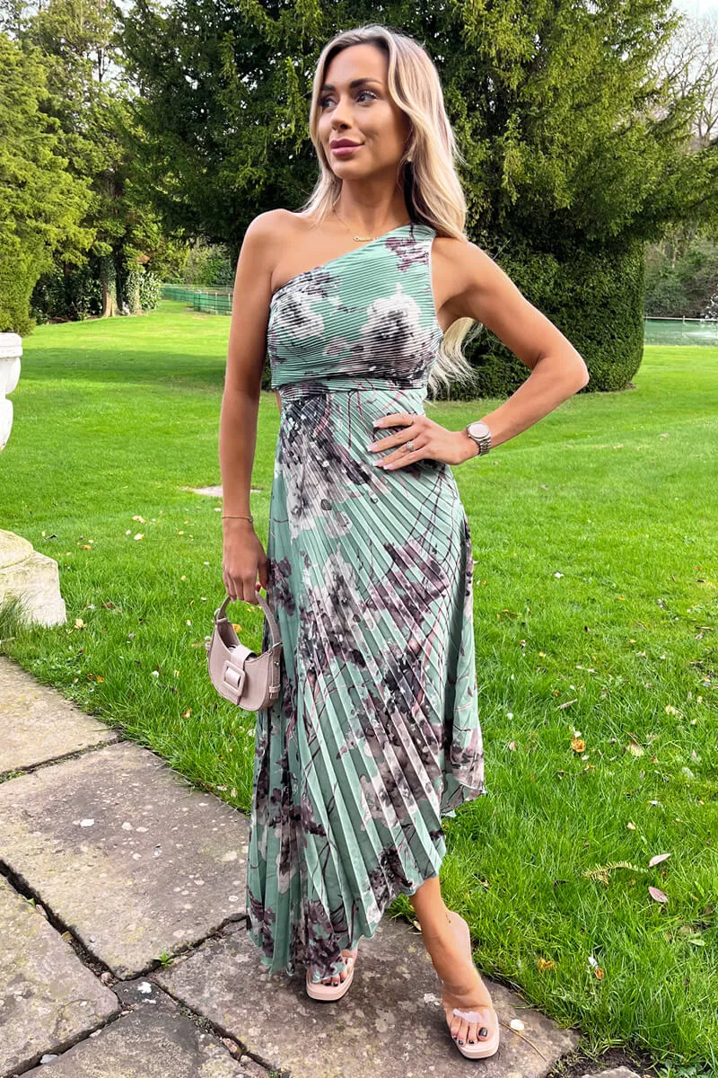 Duck Egg Printed One Shoulder Pleated Midi Dress sold by AX Paris product image thumbnail 2