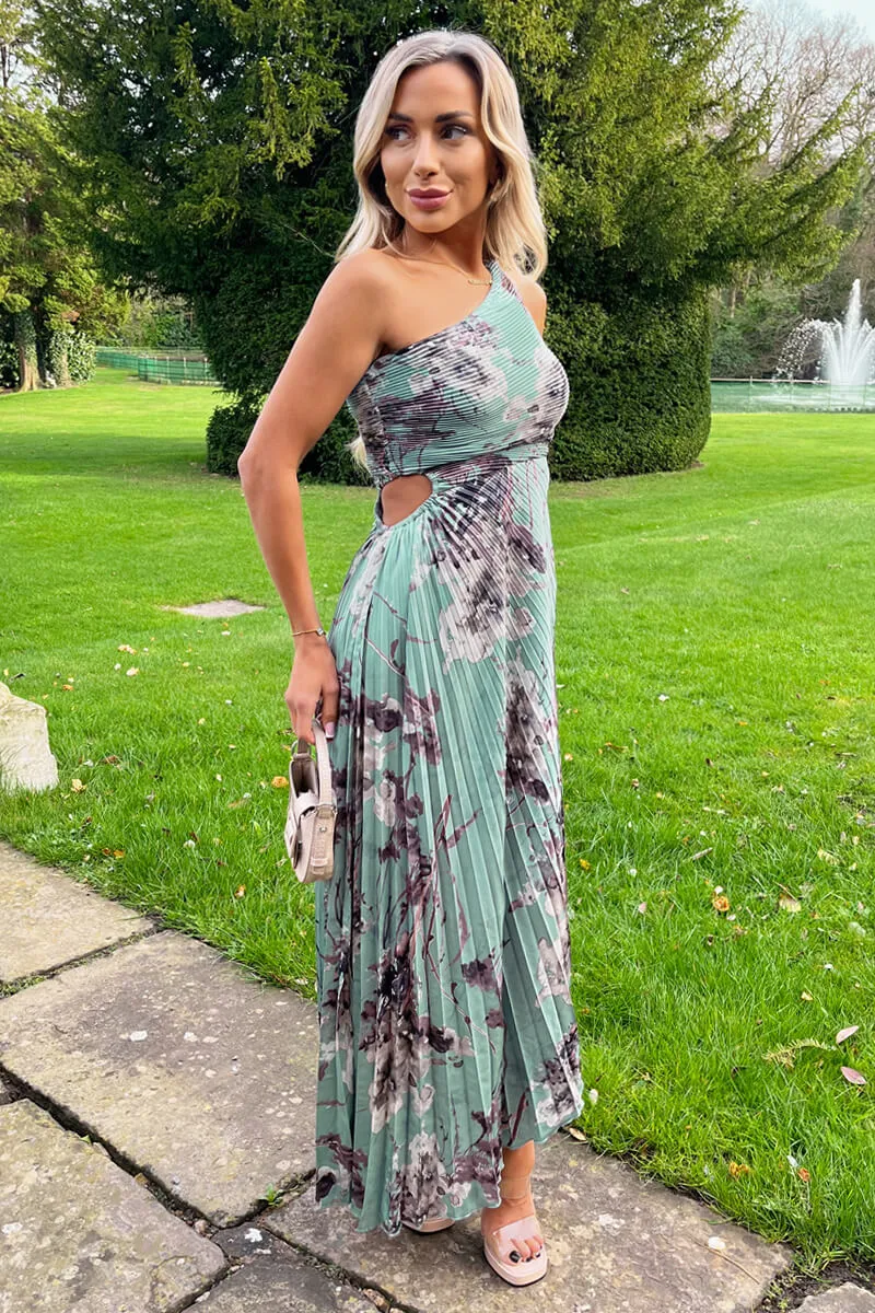 Duck Egg Printed One Shoulder Pleated Midi Dress sold by AX Paris product image thumbnail 3