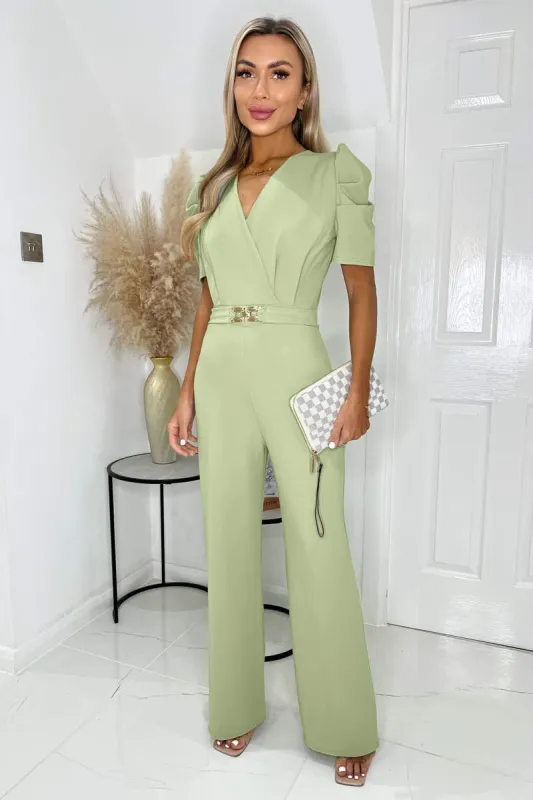 Sage Wrap Top Belted Full Length Jumpsuit sold by AX Paris