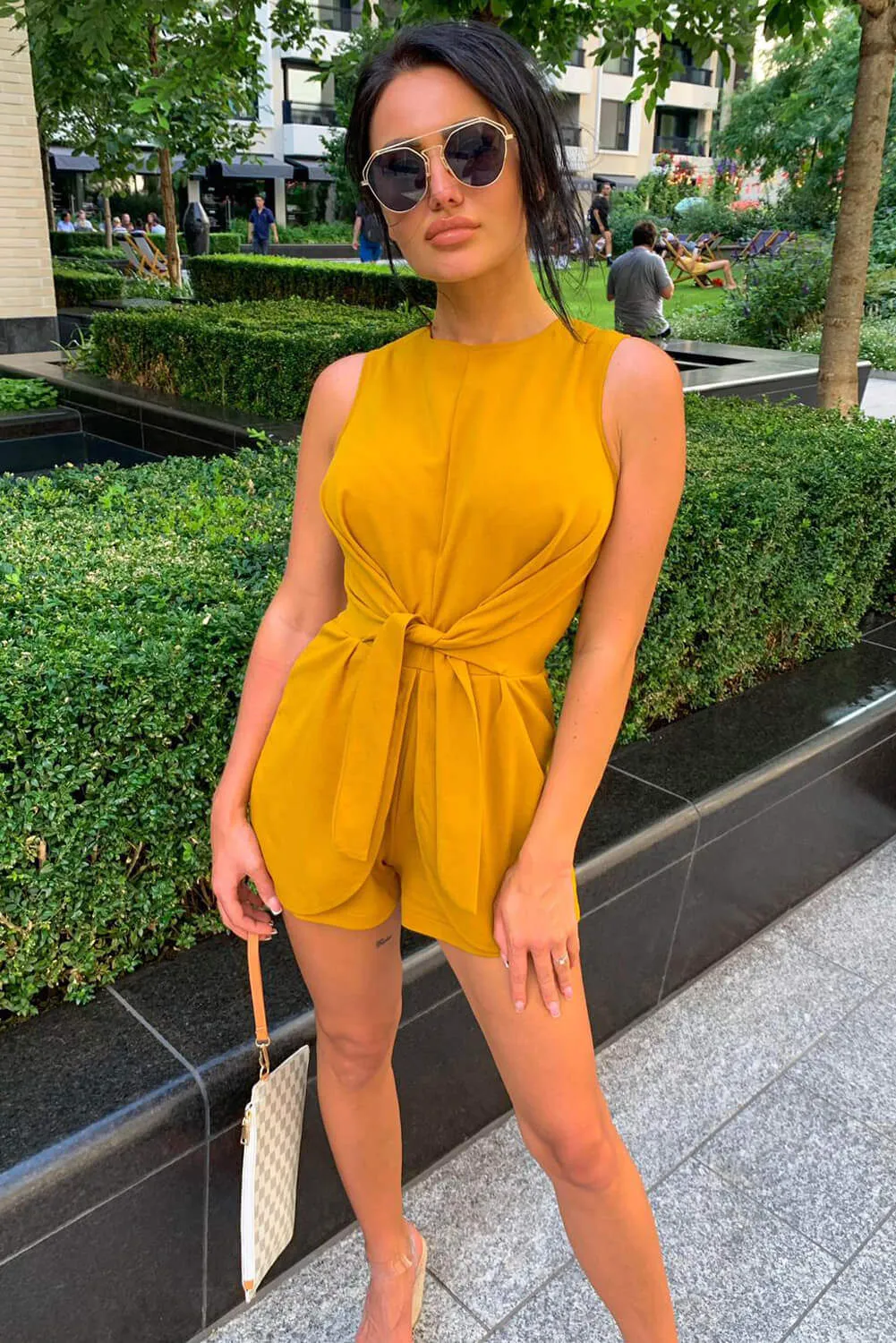 Mustard Tie Waist Playsuit sold by AX Paris