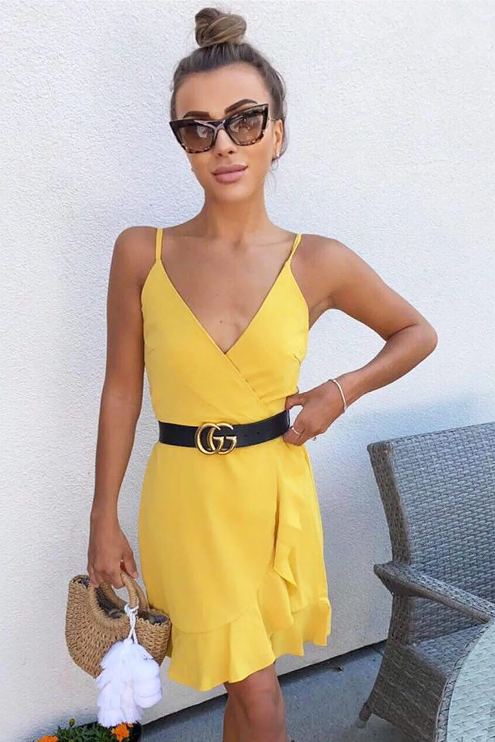 Yellow Strappy Frill Hem Mini Dress sold by AX Paris product image thumbnail 4